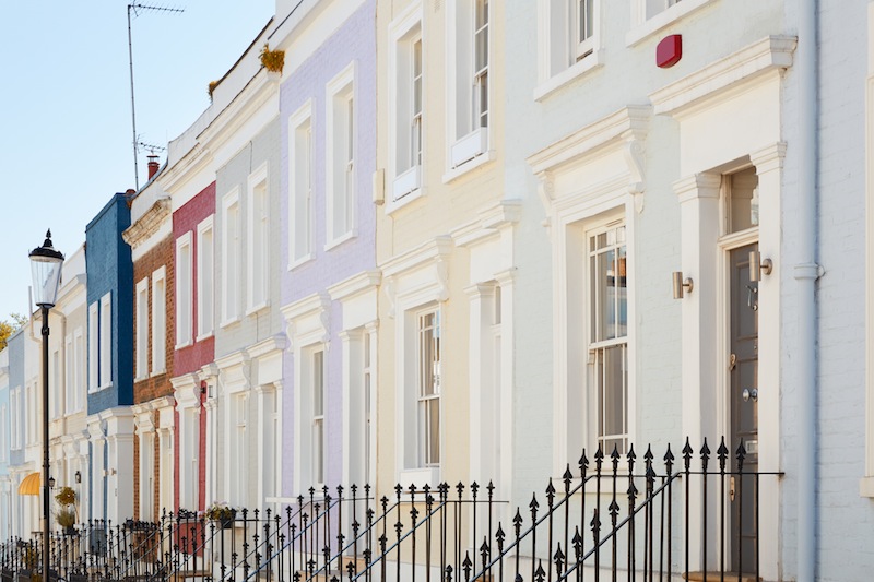 Colorful English houses facades in London